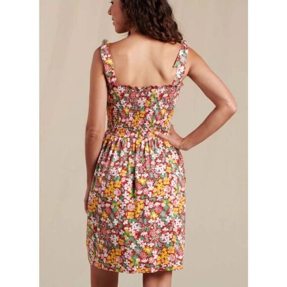 TOAD & CO GEMINA SLEEVELESS DRESS sz M in brick red garden print shirted tube - Picture 2 of 8